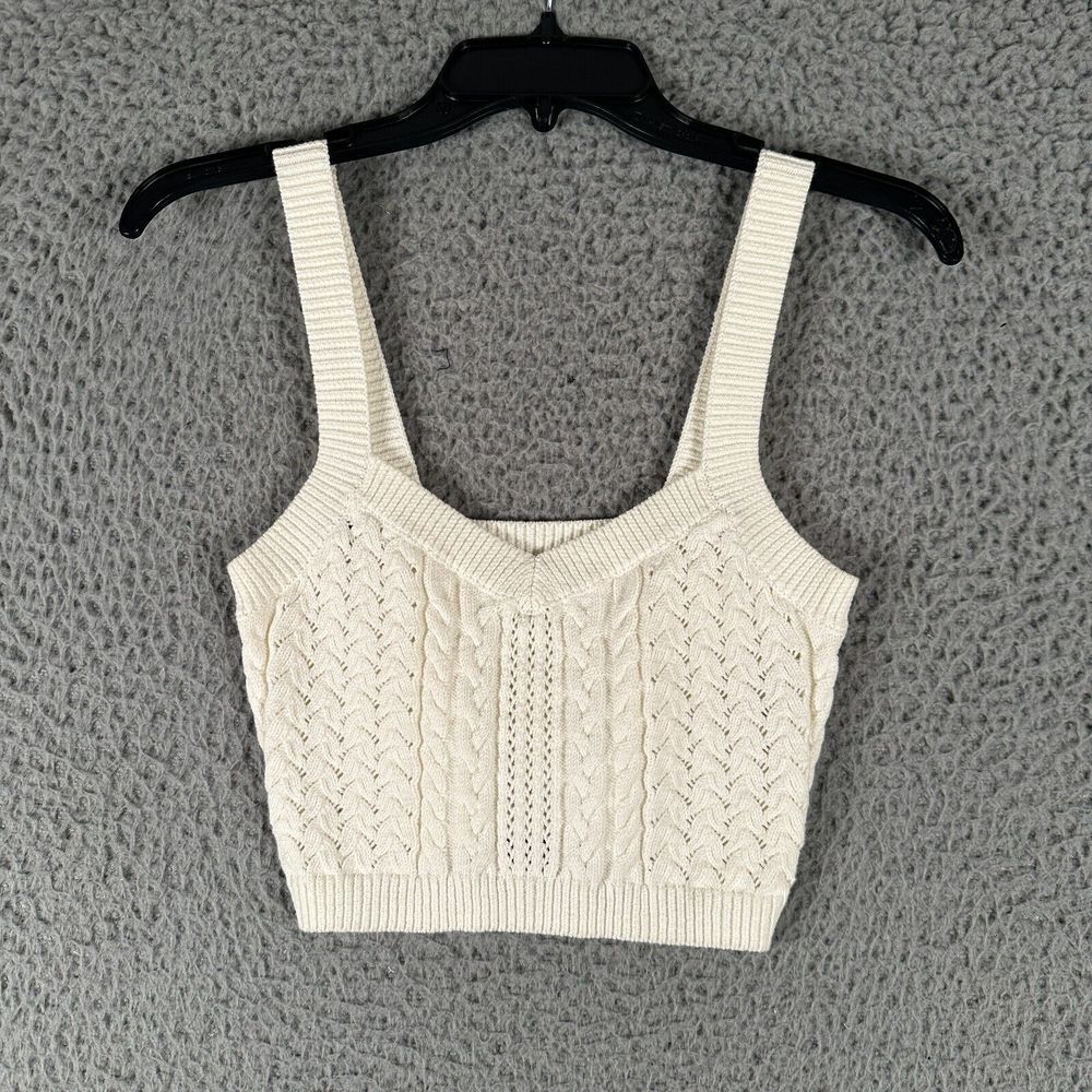 Intermix Knit Tank Top‎ Womens Size S Cream Cotton Blend V-Neck Cable Knit NWOT